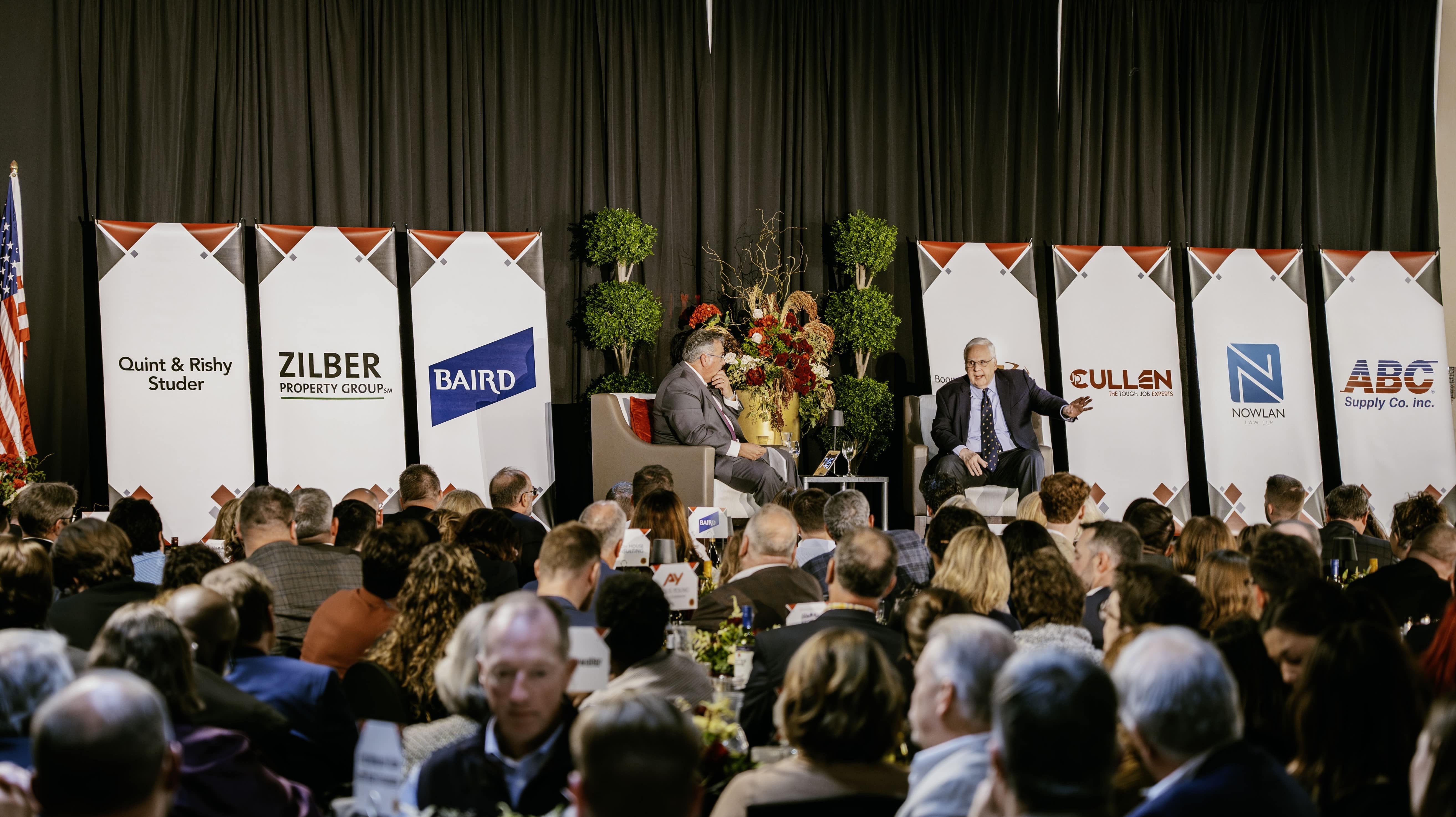 A photo of the stage and speakers at the 2024 Forward Janesville Annual Dinner. A photo of the stage and speakers at the 2024 Forward Janesville Annual Dinner.